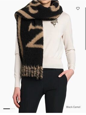 McQueen Black Camel Oversized Logo Scarf - Women Accessories $460. NWT